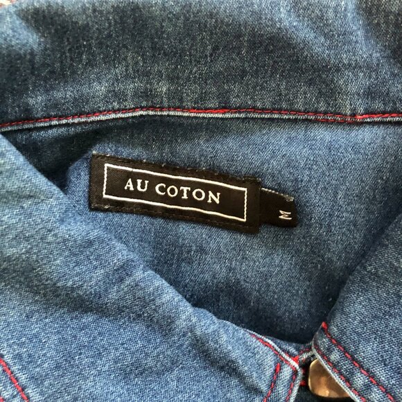 RARE Vintage Y2K AU COTON Brand Denim Jacket Women Size M Red Stitching Cotton - Picture 4 of 7